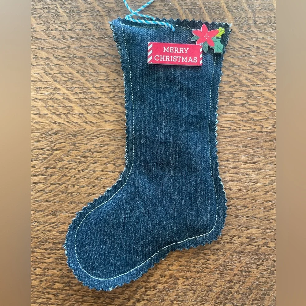 Denim Christmas Ornaments Set - 6 Blue and Red. New. - Picture 2 of 7